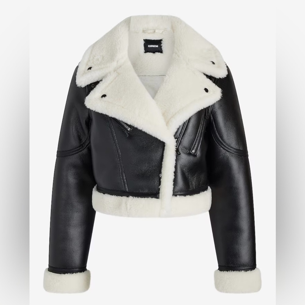 Express Faux Leather Sherpa Lined Cropped Moto Jacket XS